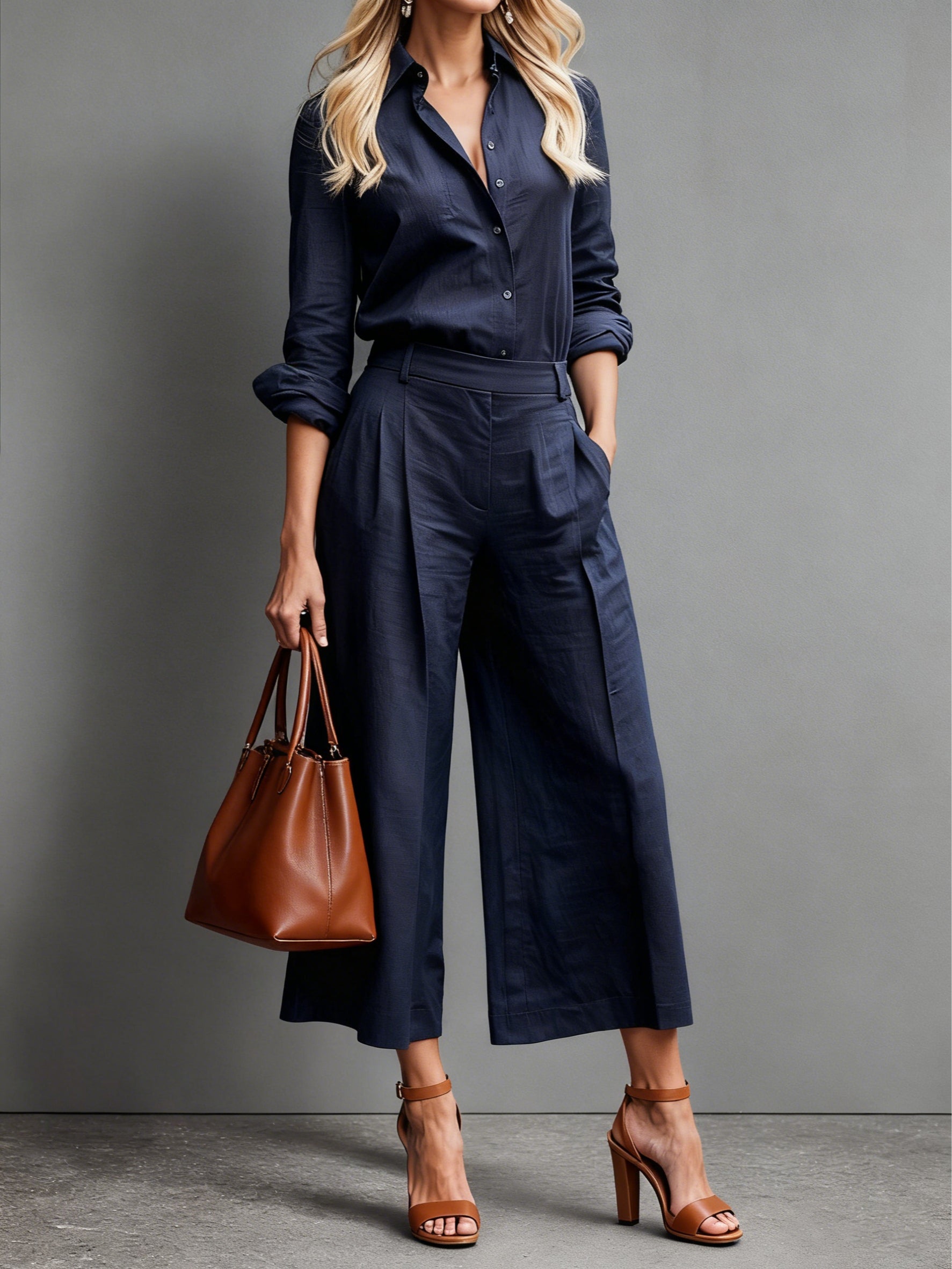 CONJUNTO DE PANTALONES CAPRI ROSA Y CAMISA HOLGADA DE LINO