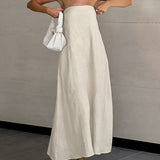 Vestido longo de linho sem alças e corte em A