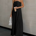 Vestido longo de linho sem alças e corte em A