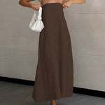 Vestido longo de linho sem alças e corte em A