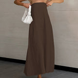 Vestido longo de linho sem alças e corte em A