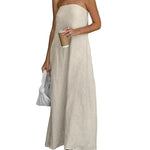 Vestido longo de linho sem alças e corte em A