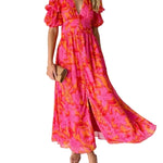 Elegant Floral V-neck Midi Dress