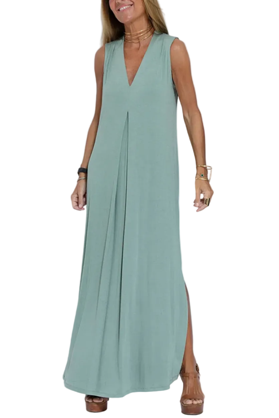 Solid Color Sleeveless Maxi Dress