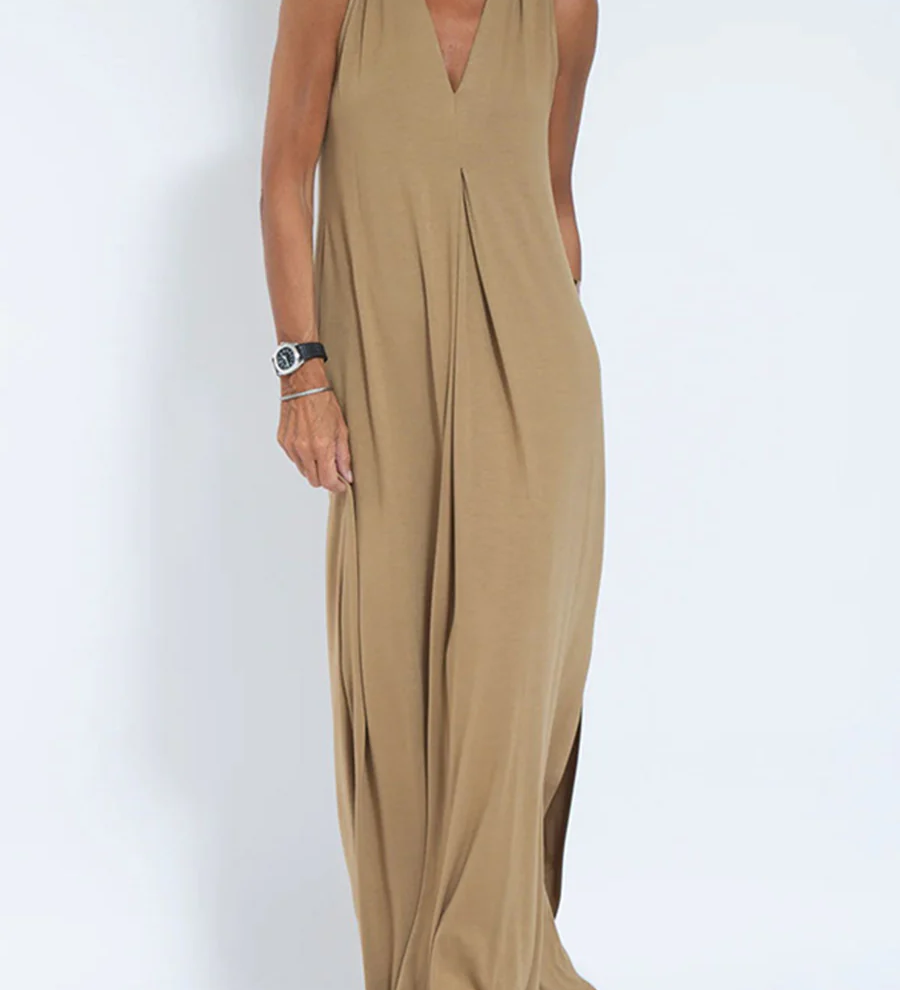 Solid Color Sleeveless Maxi Dress