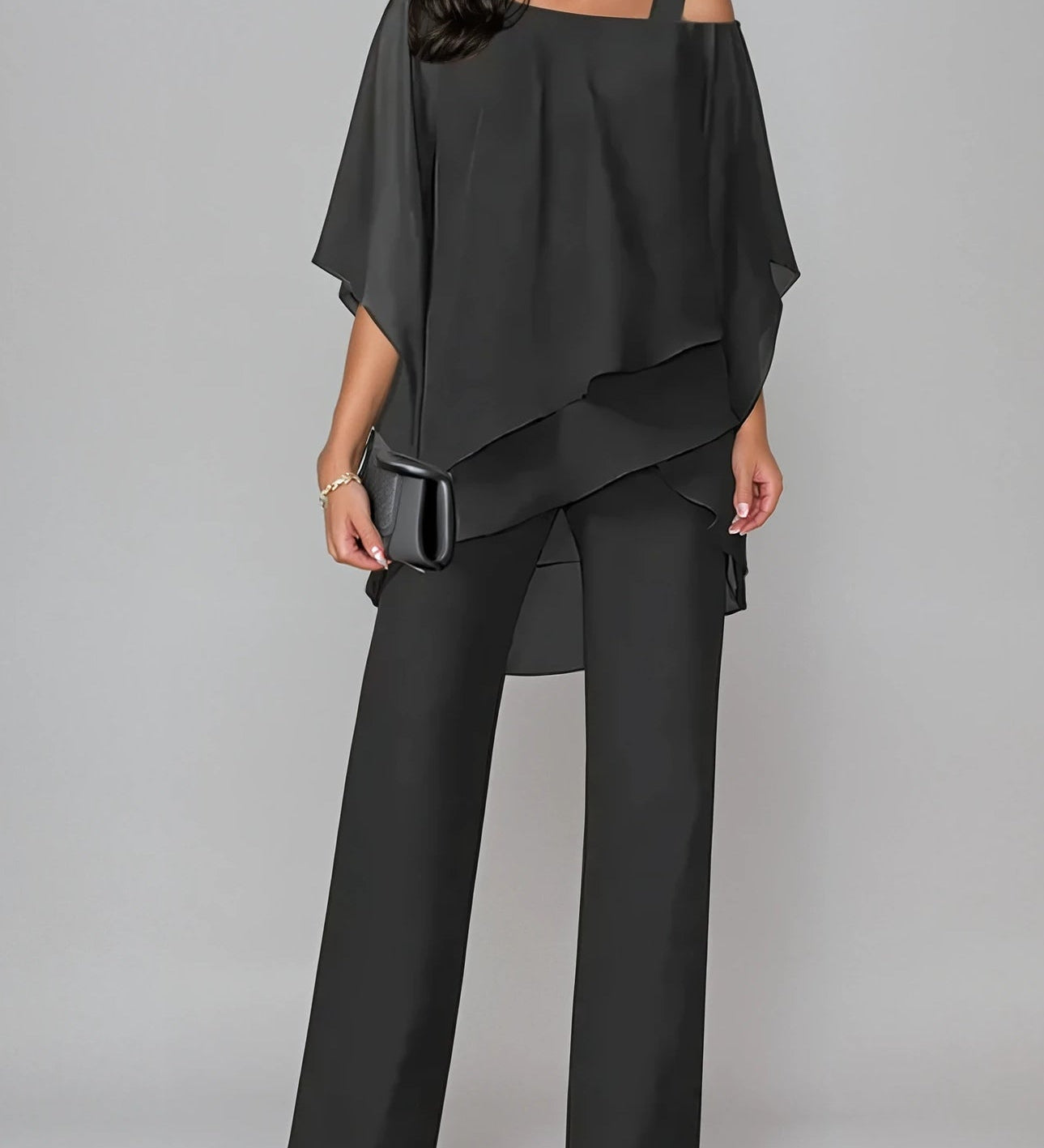Off-the-shoulder Irregular Chiffon Suit