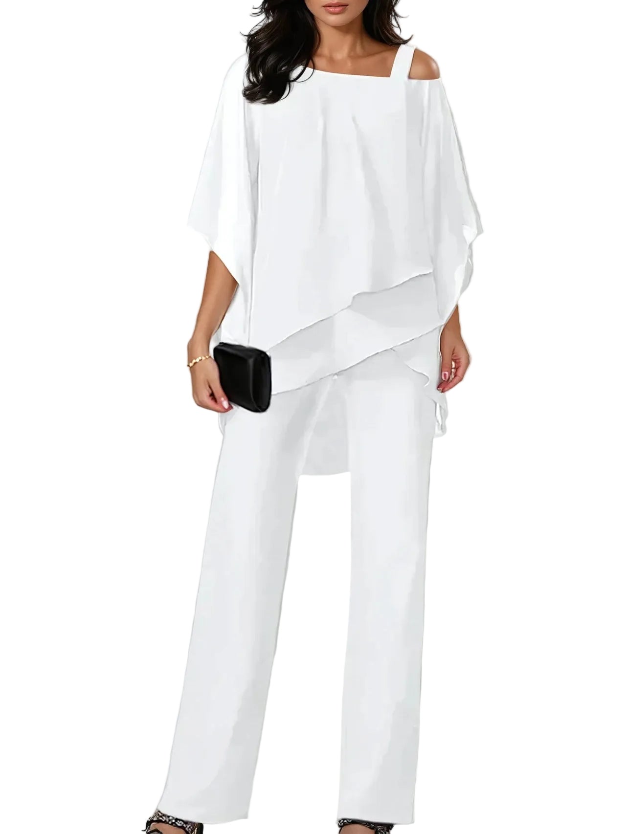 Off-the-shoulder Irregular Chiffon Suit