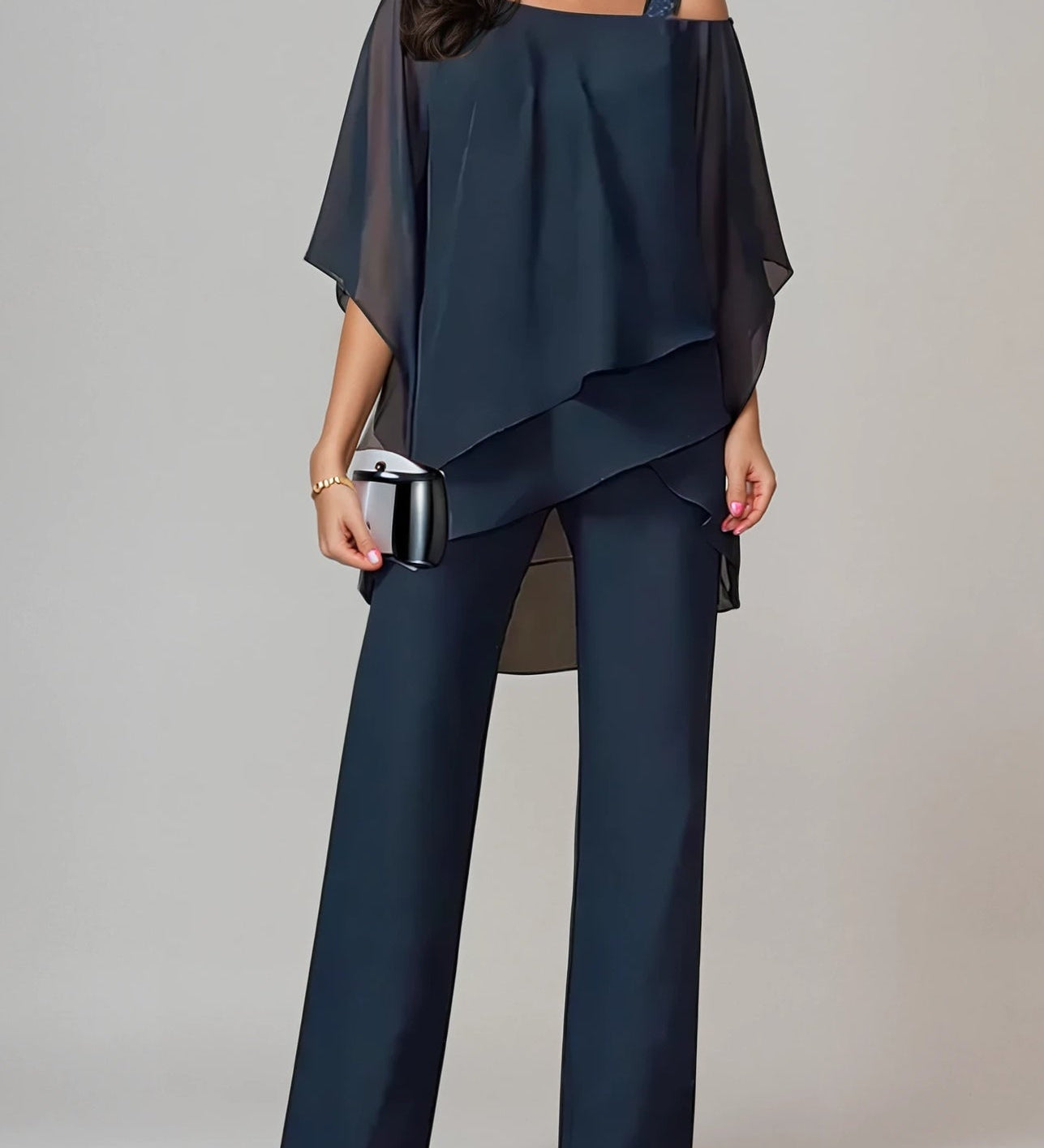 Off-the-shoulder Irregular Chiffon Suit