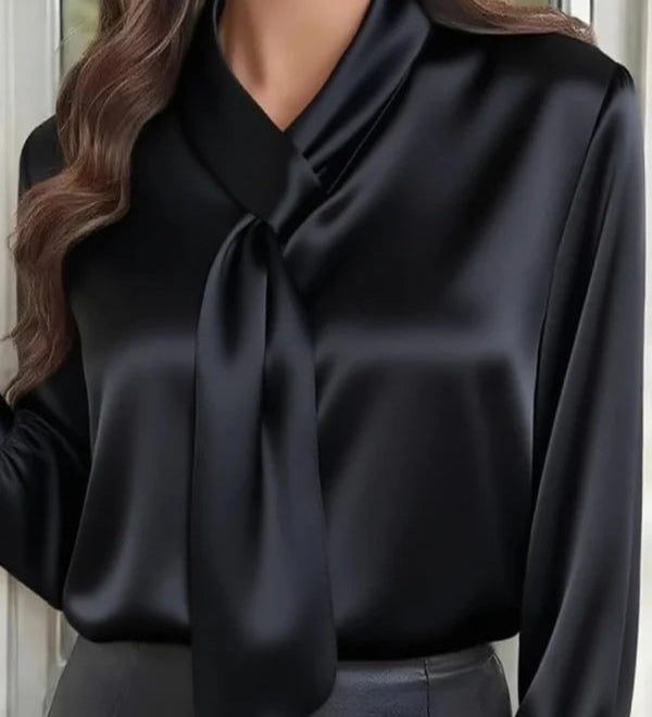 CAMISA CASUAL LISA DE MANGA LARGA CON LAZO