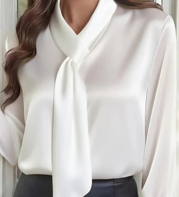 CAMISA CASUAL LISA DE MANGA LARGA CON LAZO