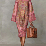 VESTIDO MIDI SUELTO DE MANGA LARGA CON ESTAMPADO