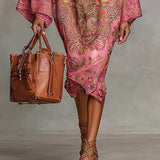 VESTIDO MIDI SUELTO DE MANGA LARGA CON ESTAMPADO