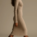 Vestido midi bege com lapela canelada