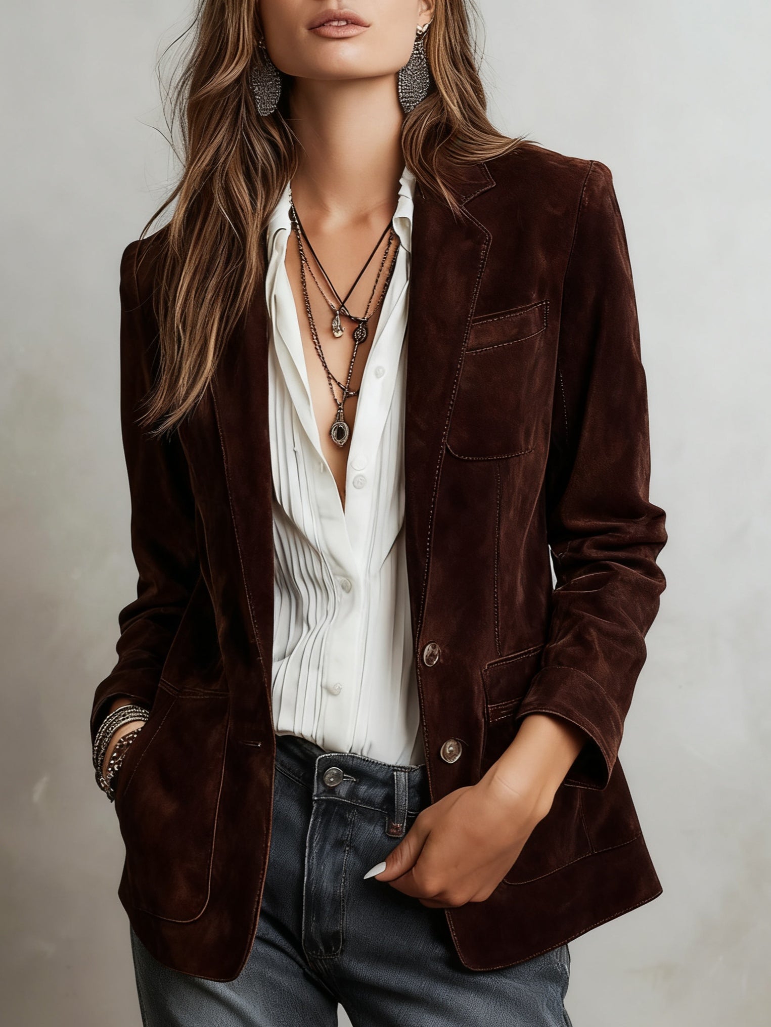 CHAQUETA DE ANTE MARRÓN DE ESTILO VINTAGE