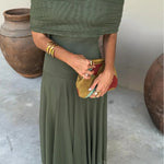 Brown One Shoulder Mesh Maxi Dress