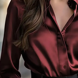 CAMISA ELEGANTE CASUAL DE SATÉN LISO DE MANGA LARGA