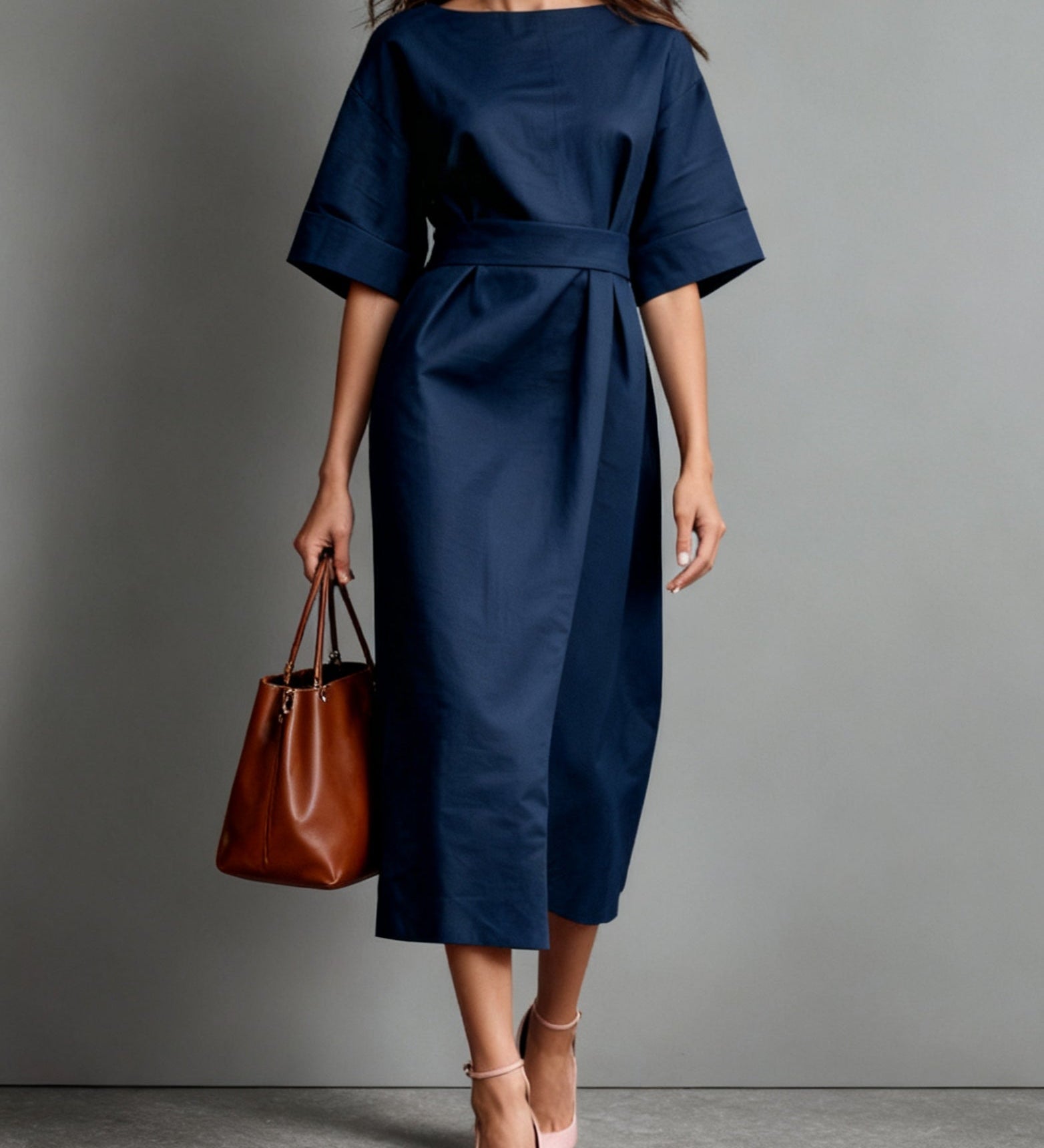 Linen Boat Neck Tie Loose Dress