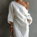 VESTIDO MAXI BLANCO DE UN SOLO HOMBRO CON CAÍDA FLUIDA