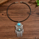 COLLAR BOHEMIO POINTE POMPON DESIGN TURQUESA COLGANTE
