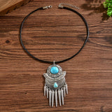 COLLAR BOHEMIO POINTE POMPON DESIGN TURQUESA COLGANTE