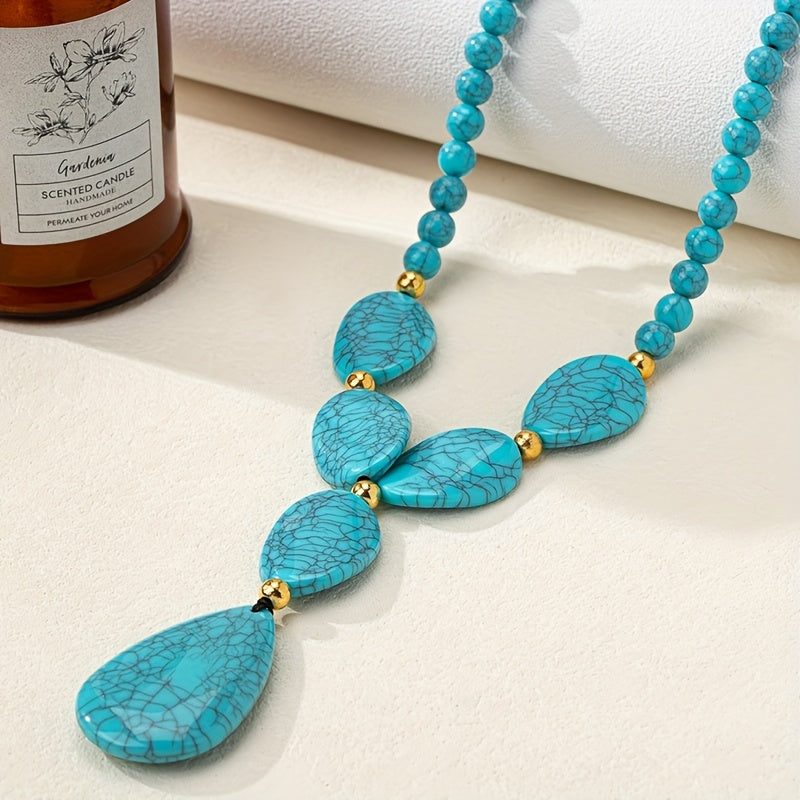 COLLAR BOHEMIO GÉOMÉTRIQUE LARME REDONDO TURQUESA PERLÉ
