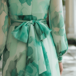 VESTIDO MIDI DE GASA VERDE MENTA FLORAL ACUARELA - VALERINA MARBELLA