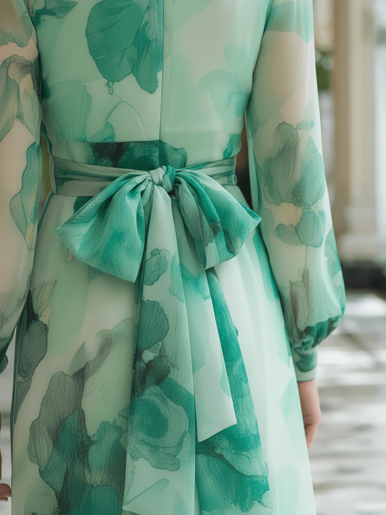 VESTIDO MIDI DE GASA VERDE MENTA FLORAL ACUARELA - VALERINA MARBELLA