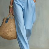 Refreshing Sky Blue Pleated Wrap-Front Wide-Leg Trouser Co-ord Set