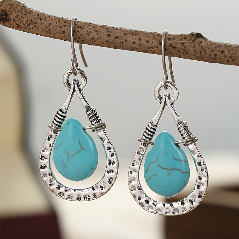 PENDIENTES VINTAGE RÉTRO EAU GOTA STYLE TURQUESA COLGANTE