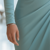 VESTIDO MAXI DE GASA PLISADA EN AZUL GRIS CON PATCHWORK - VALERINA MARBELLA