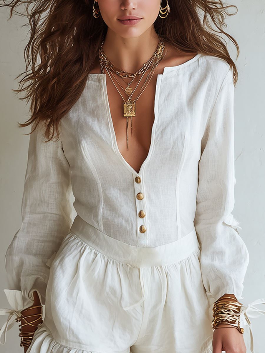 Linen Off-white Jumpsuit Shorts