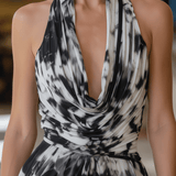 VESTIDO LARGO CON ESTAMPADO TINTA EN BLANCO Y NEGRO - VALERINA MARBELLA