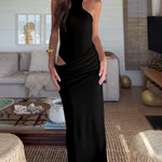 Vestido sexy sem mangas com recortes