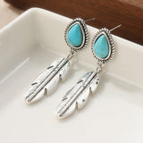 PENDIENTES RÉTRO TRIBAL TURQUESA PLUMA GOTA