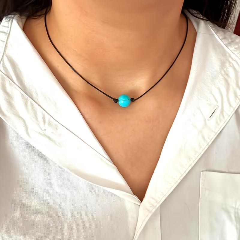 COLLAR BOHEMIO TURQUESA PIERRE PERLA RÉGLABLE