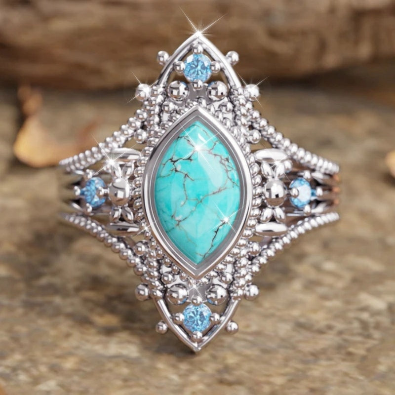 ANILLO BOHEMIO RÉTRO STYLE AZUL CRISTAL INCRUSTÉ TURQUESA