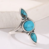 ANILLO BOHEMIO ORO BLANCO PLAQUÉ GOTA ÓVALO TURQUESA INCRUSTÉ