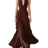 VESTIDO MAXI DE PUNTO MARRÓN CHOCOLATE - VALERINA MARBELLA