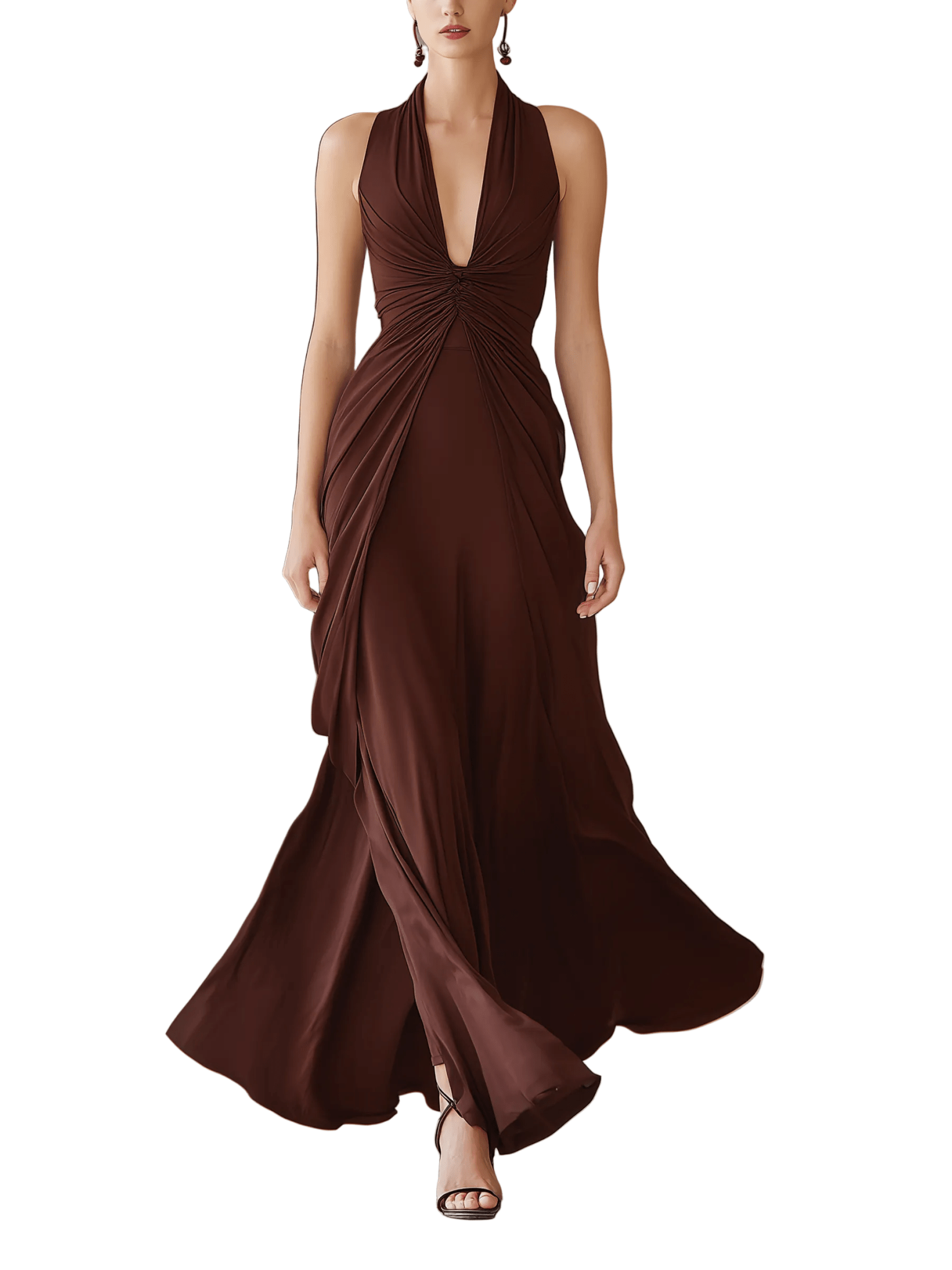 VESTIDO MAXI DE PUNTO MARRÓN CHOCOLATE - VALERINA MARBELLA