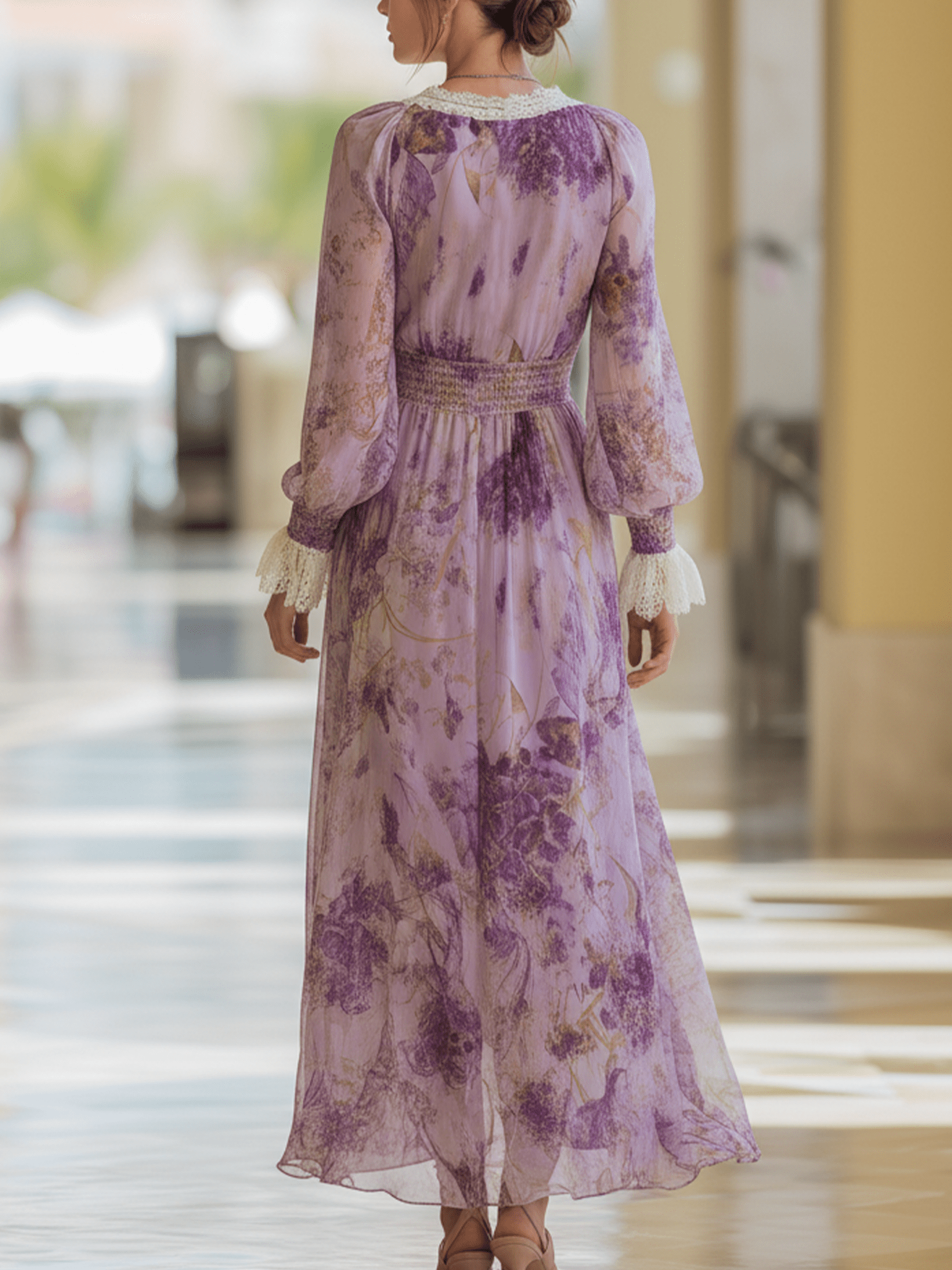 VESTIDO MAXI CON ESTAMPADO ACUARELA LAVANDA - VALERINA MARBELLA