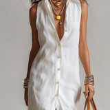 VESTIDO DE LINO SIN MANGAS CON BOTONES FRONTALES - VALERINA MARBELLA
