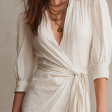 Elegant Wrap-Front Linen Mini Dress