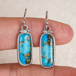 PENDIENTES TURQUESA PLATA PLAQUÉ RECTANGLE GOTA