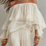 Relaxed Off-Shoulder Ruffle Top & Soft Pants Set