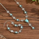 CONJUNTO BOHEMIO TURQUESA & PLATA FLORAL COLLAR Y PULSERA