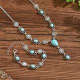 CONJUNTO BOHEMIO TURQUESA & PLATA FLORAL COLLAR Y PULSERA