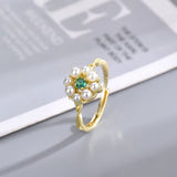ANILLO VINTAGE PERLES & VERDE PIERRE FLOR