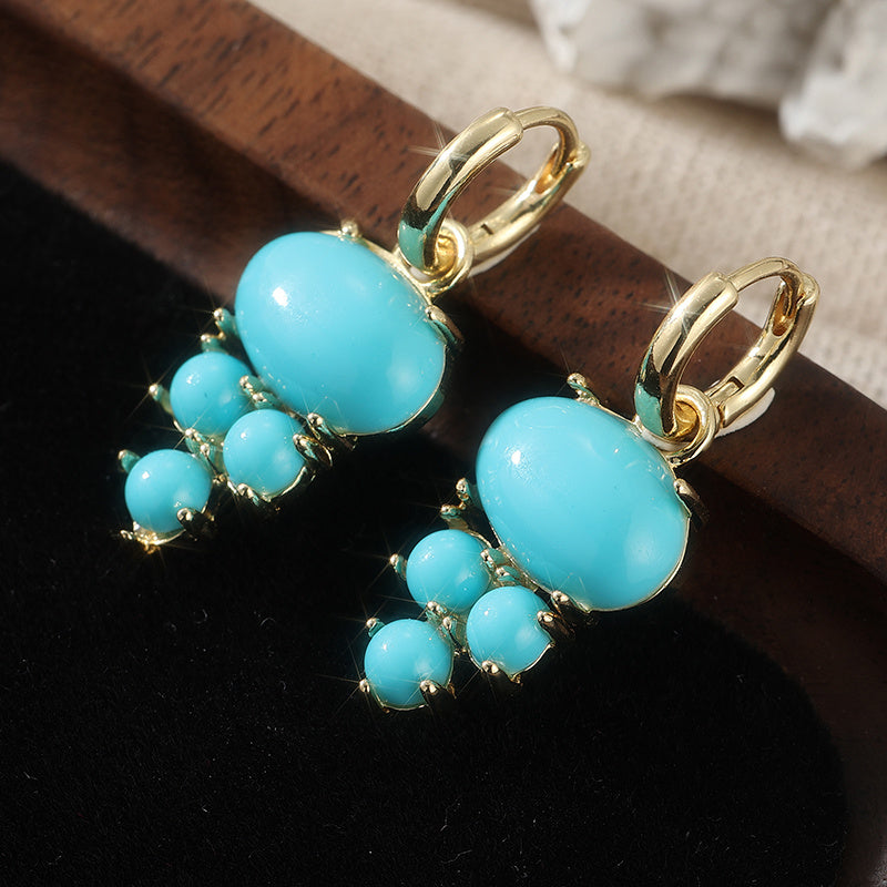 PENDIENTES BOHEMIO ÓVALO TURQUESA RACIMO GOTA