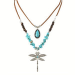 COLLAR BOHEMIO DOS PIEZA TURQUESA LIBÉLULA SUPERPUESTO
