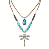 COLLAR BOHEMIO DOS PIEZA TURQUESA LIBÉLULA SUPERPUESTO